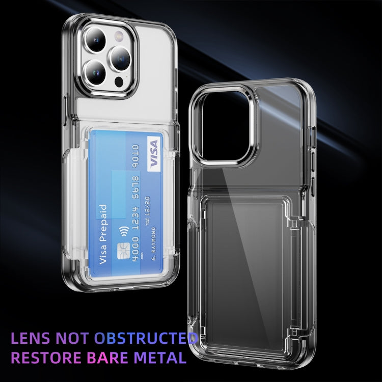 For iPhone 16 Card Holder Acrylic Hybrid TPU Phone Case(Transparent Black) - iPhone 16 Cases by buy2fix | Online Shopping UK | buy2fix