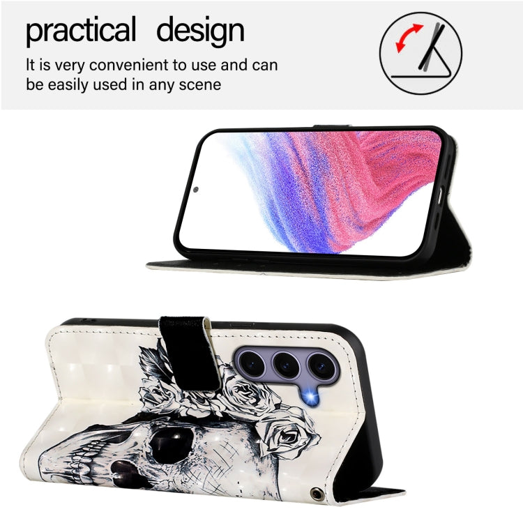 For Samsung Galaxy S25 5G 3D Painting Horizontal Flip Leather Phone Case(Skull) - Galaxy S25 5G Cases by buy2fix | Online Shopping UK | buy2fix