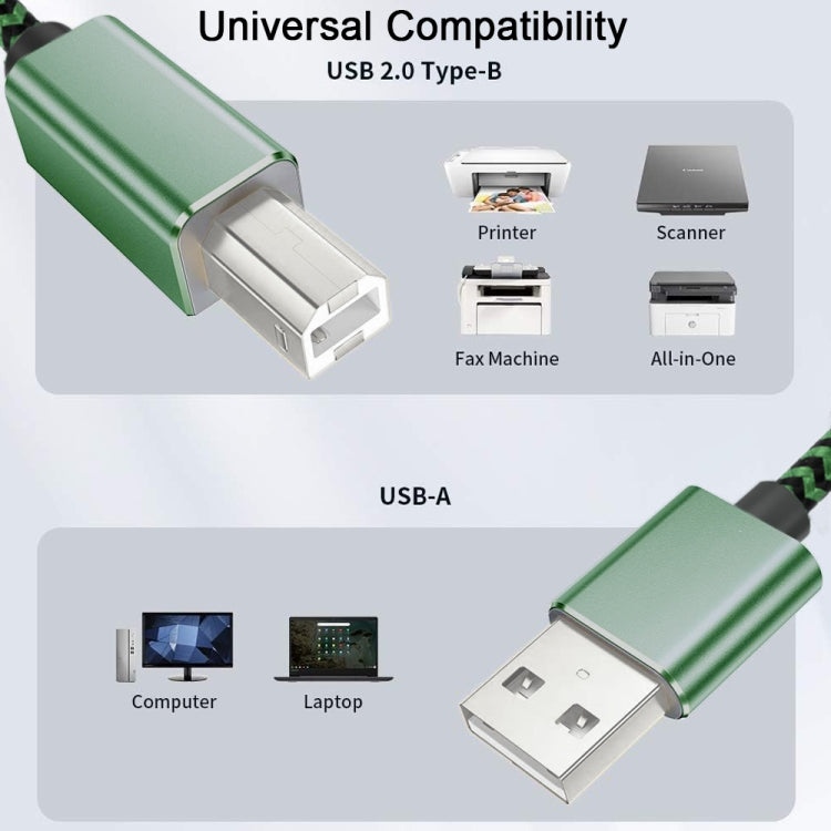 USB 2.0 to Square Port A/B Printer Adapter Cable, Length:1m(Green) - USB Cable by buy2fix | Online Shopping UK | buy2fix