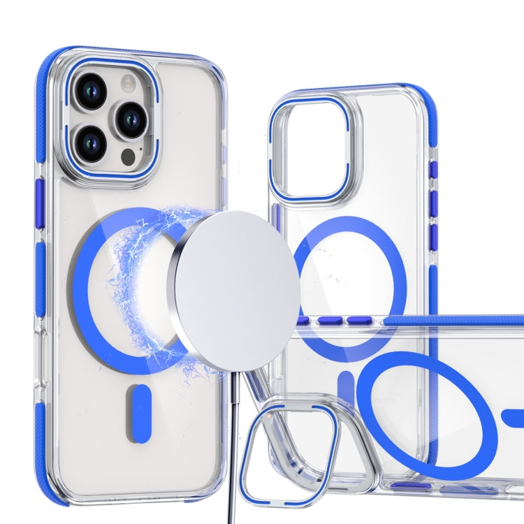 For iPhone 15 Pro Max Dual-Color Clear Acrylic Hybrid TPU Lens Flip Holder MagSafe Phone Case(Blue) - iPhone 15 Pro Max Cases by buy2fix | Online Shopping UK | buy2fix