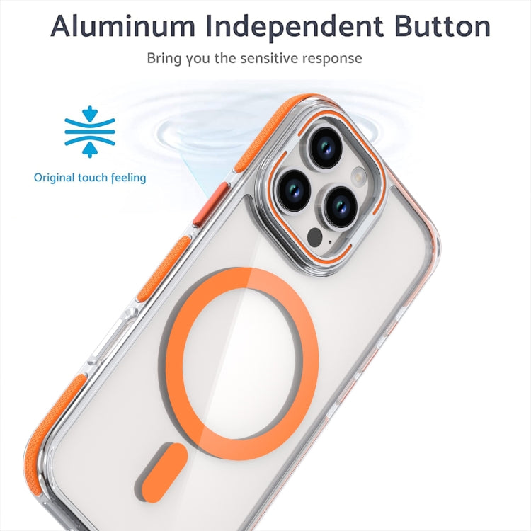 For iPhone 13 Pro Max Dual-Color Clear Acrylic Hybrid TPU Lens Flip Holder MagSafe Phone Case(Orange) - iPhone 13 Pro Max Cases by buy2fix | Online Shopping UK | buy2fix