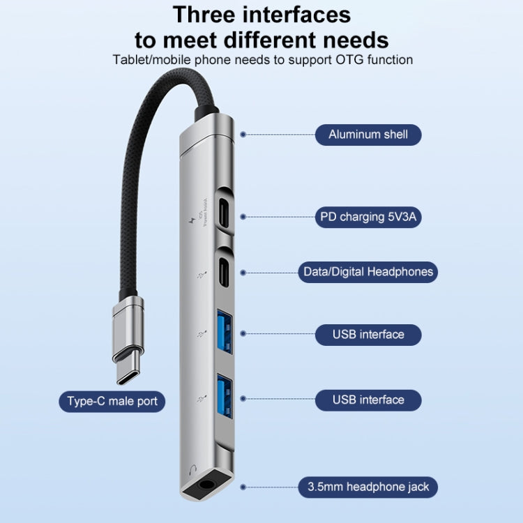 5 in 1 USB-C / Type-C Interface Multi-function HUB Adapter(Silver) - USB HUB by buy2fix | Online Shopping UK | buy2fix