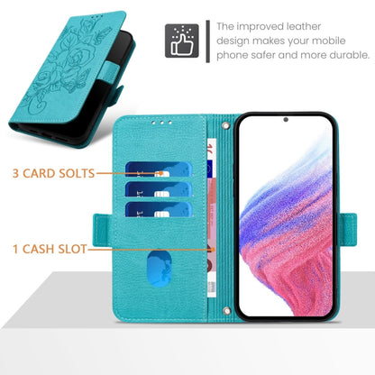 For Redmi K70 Ultra 5G Global Embossed Rose RFID Anti-theft Leather Phone Case(Light Blue) - Xiaomi Cases by buy2fix | Online Shopping UK | buy2fix