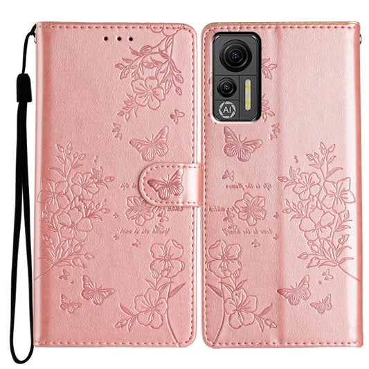 For Ulefone Note 14 Butterflies and Flowers Leather Phone Case(Rose Gold) - Ulefone Cases by buy2fix | Online Shopping UK | buy2fix