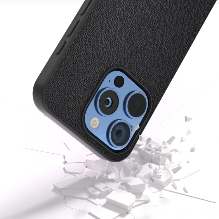 For iPhone 16 Pro Max ABEEL Black Frame Genuine Leather Elegant Phone Case(Black) - iPhone 16 Pro Max Cases by buy2fix | Online Shopping UK | buy2fix