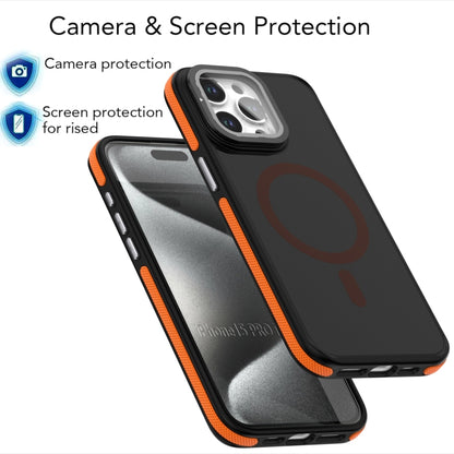 For iPhone 13 / 14 Magsafe Dual-Color Skin Feel Lens Film Phone Case with Lens Fold Holder(Black) - iPhone 14 Cases by buy2fix | Online Shopping UK | buy2fix