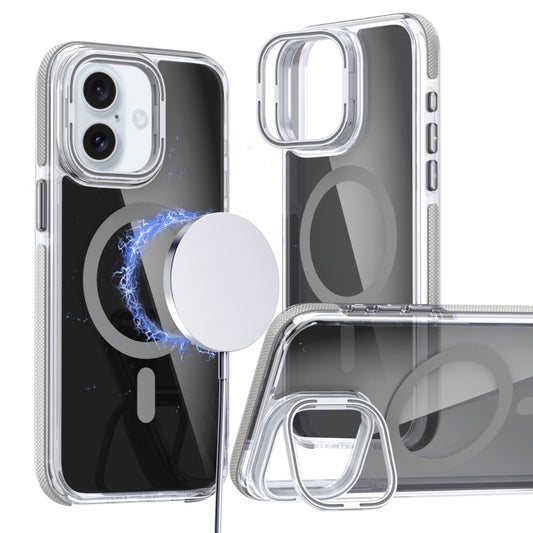 For iPhone 16 Magsafe Dual-Color Transparent Black Lens Holder Phone Case(Gray) - iPhone 16 Cases by buy2fix | Online Shopping UK | buy2fix