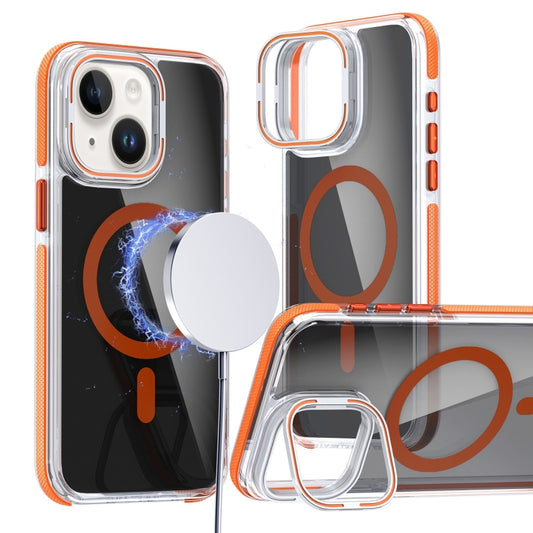 For iPhone 13 / 14 Magsafe Dual-Color Transparent Black Lens Holder Phone Case(Orange) - iPhone 14 Cases by buy2fix | Online Shopping UK | buy2fix