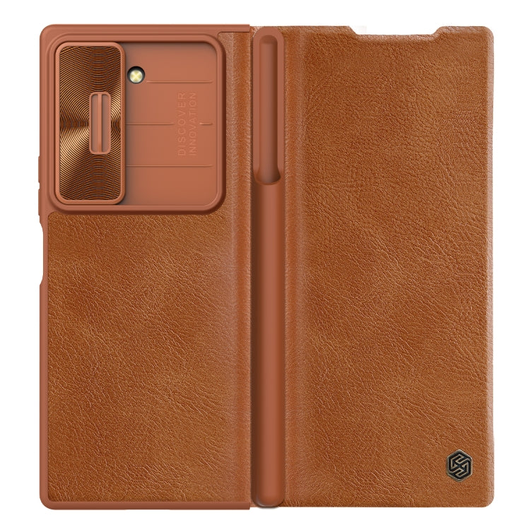 For Samsung Galaxy Z Fold6 5G NILLKIN QIN Series Pro Sliding Camera Cover Design Leather Phone Case(Brown) - Galaxy Z Fold6 5G Cases by NILLKIN | Online Shopping UK | buy2fix