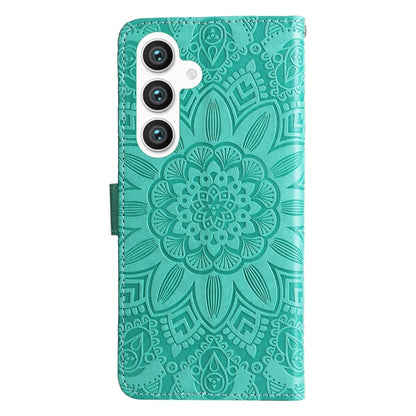 For Samsung Galaxy S25 5G Embossed Sunflower Leather Phone Case(Green) - Galaxy S25 5G Cases by buy2fix | Online Shopping UK | buy2fix