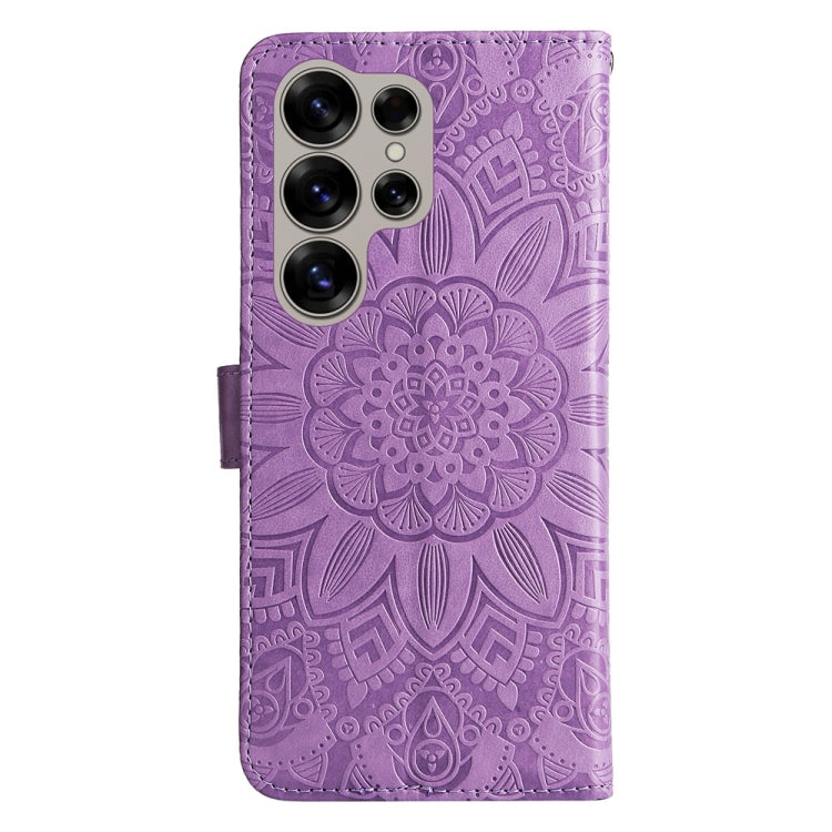 For Samsung Galaxy S25 Ultra 5G Embossed Sunflower Leather Phone Case(Purple) - Galaxy S25 Ultra 5G Cases by buy2fix | Online Shopping UK | buy2fix