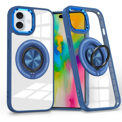 For iPhone 16 Plus Magnetic Rotating Ring Holder Phone Case(Dark Blue) - iPhone 16 Plus Cases by buy2fix | Online Shopping UK | buy2fix