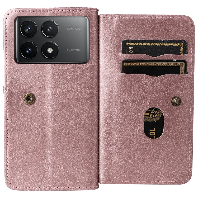 For Redmi K70 Multi-Function Wallet 10 Card Slots Leather Phone Case(Rose Gold) - K70 Cases by buy2fix | Online Shopping UK | buy2fix