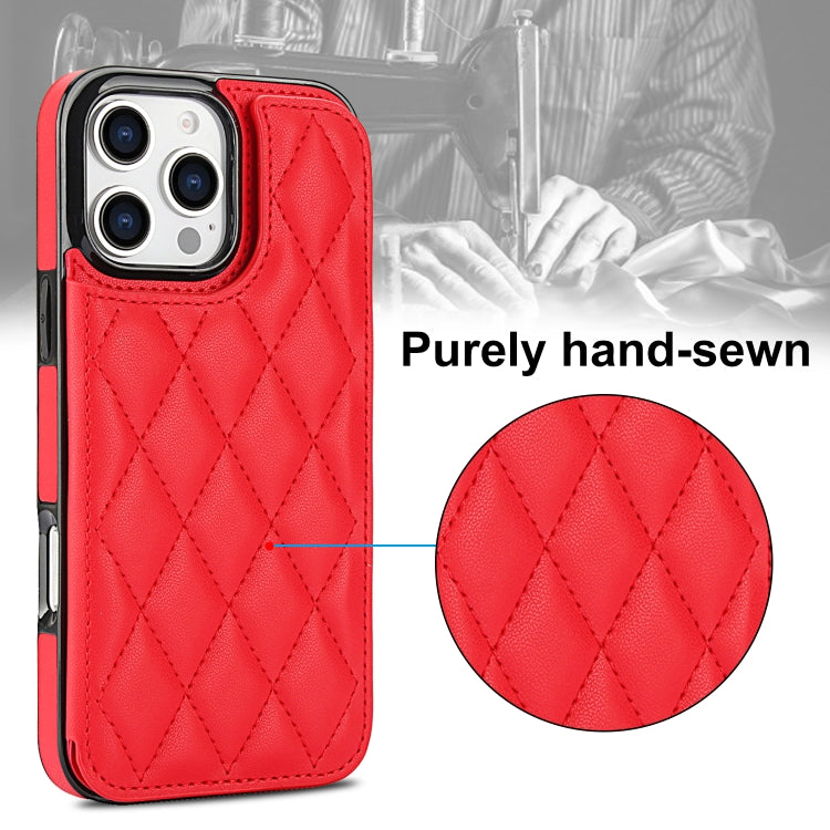 For iPhone 16 Pro Max Double Buckle Rhombic PU Leather Phone Case(Red) - iPhone 16 Pro Max Cases by buy2fix | Online Shopping UK | buy2fix