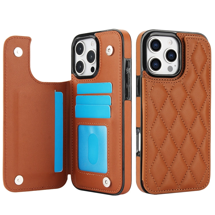 For iPhone 16 Pro Max Double Buckle Rhombic PU Leather Phone Case(Brown) - iPhone 16 Pro Max Cases by buy2fix | Online Shopping UK | buy2fix