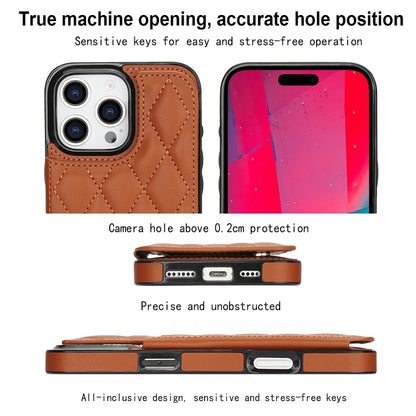 For iPhone 16 Pro Max Double Buckle Rhombic PU Leather Phone Case(Brown) - iPhone 16 Pro Max Cases by buy2fix | Online Shopping UK | buy2fix