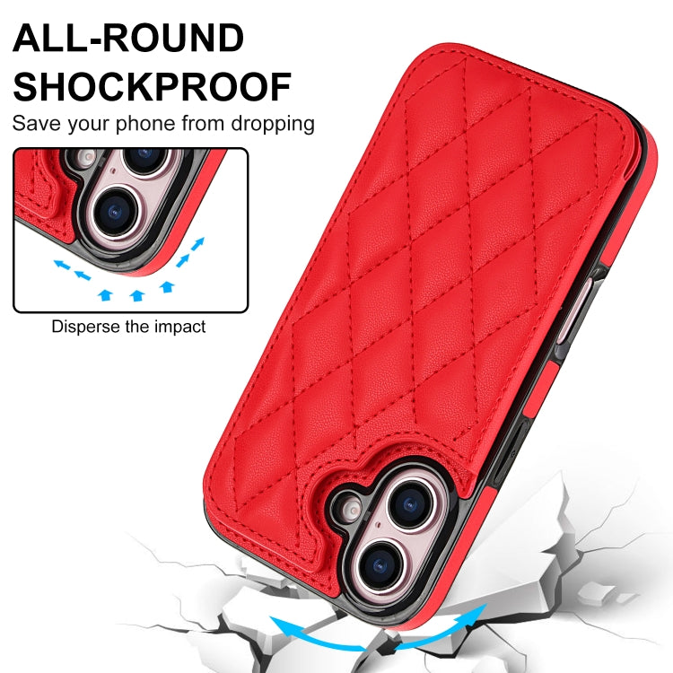 For iPhone 16 Plus Double Buckle Rhombic PU Leather Phone Case(Red) - iPhone 16 Plus Cases by buy2fix | Online Shopping UK | buy2fix