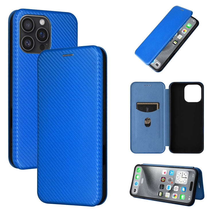 For iPhone 16 Pro Carbon Fiber Texture Flip Leather Phone Case(Blue) - iPhone 16 Pro Cases by buy2fix | Online Shopping UK | buy2fix