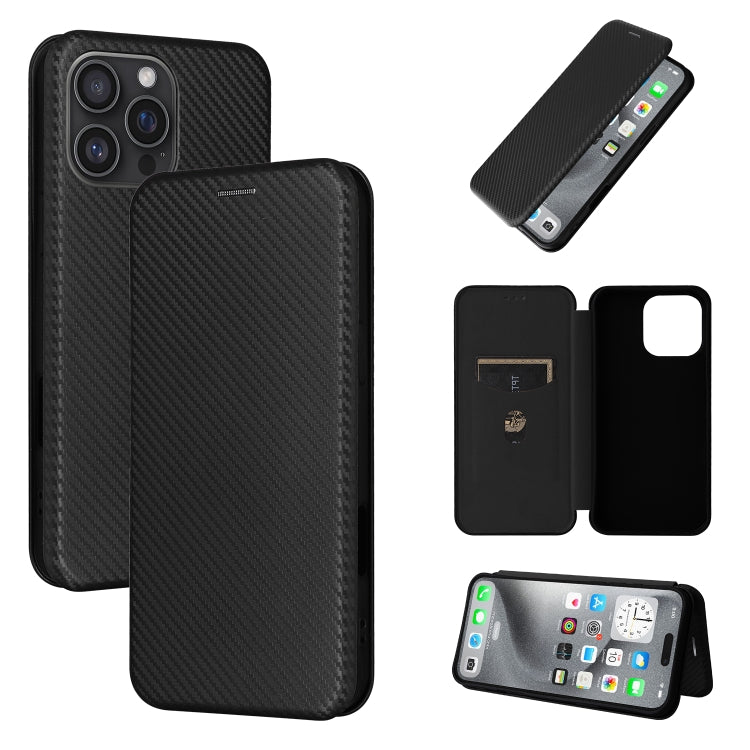 For iPhone 16 Pro Max Carbon Fiber Texture Flip Leather Phone Case(Black) - iPhone 16 Pro Max Cases by buy2fix | Online Shopping UK | buy2fix