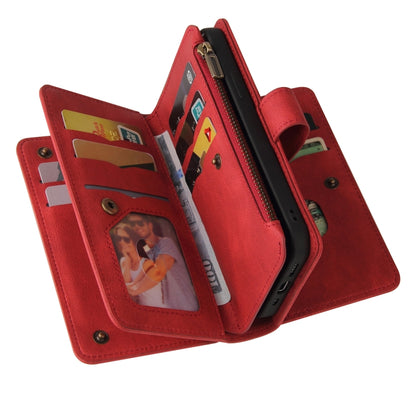 For iPhone 16 Plus Skin Feel Multi Card Slots Zipper Wallet Leather Phone Case(Red) - iPhone 16 Plus Cases by buy2fix | Online Shopping UK | buy2fix