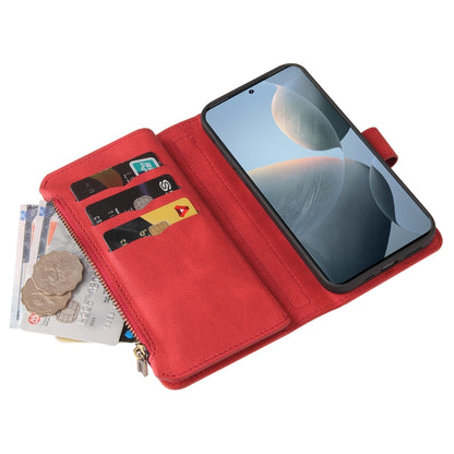 For Xiaomi Poco F6 Pro Skin Feel Multi Card Slots Zipper Wallet Leather Phone Case(Red) - Xiaomi Cases by buy2fix | Online Shopping UK | buy2fix