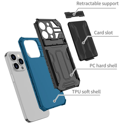 For iPhone 15 Pro Kickstand Armor Card Wallet Phone Case(Blue) - iPhone 15 Pro Cases by buy2fix | Online Shopping UK | buy2fix