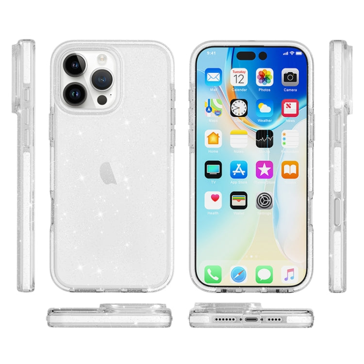 For iPhone 16 Plus Dual Color Clear Glitter TPU + TPE Full Coverage Phone Case(Glitter White) - iPhone 16 Plus Cases by buy2fix | Online Shopping UK | buy2fix