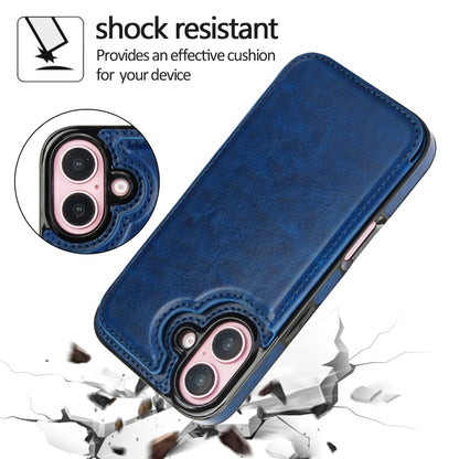 For iPhone 16 Plus Double Buckle Crazy Horse Texture PU Phone Case(Blue) - iPhone 16 Plus Cases by buy2fix | Online Shopping UK | buy2fix