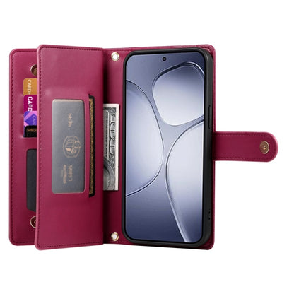 For Redmi K70 Ultra Nine Card-slot Zipper Wallet Bag Leather Phone Case(Red) - Xiaomi Cases by buy2fix | Online Shopping UK | buy2fix