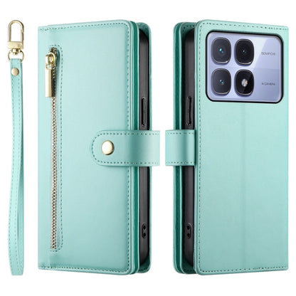 For Redmi K70 Ultra Nine Card-slot Zipper Wallet Bag Leather Phone Case(Mint Green) - Xiaomi Cases by buy2fix | Online Shopping UK | buy2fix