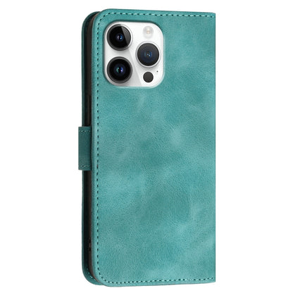 For iPhone 16 Pro Max YX0080 Grid Butterfly Embossed Pattern Flip Leather Phone Case with Lanyard(Light Blue) - iPhone 16 Pro Max Cases by buy2fix | Online Shopping UK | buy2fix