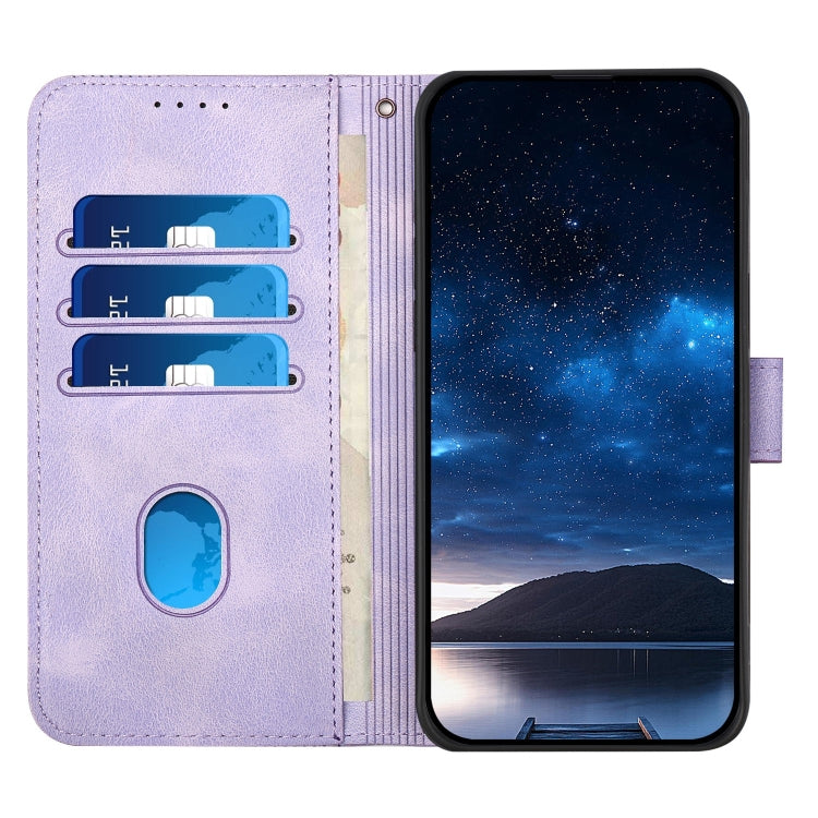 For iPhone 16 Pro YX0080 Grid Butterfly Embossed Pattern Flip Leather Phone Case with Lanyard(Light Purple) - iPhone 16 Pro Cases by buy2fix | Online Shopping UK | buy2fix