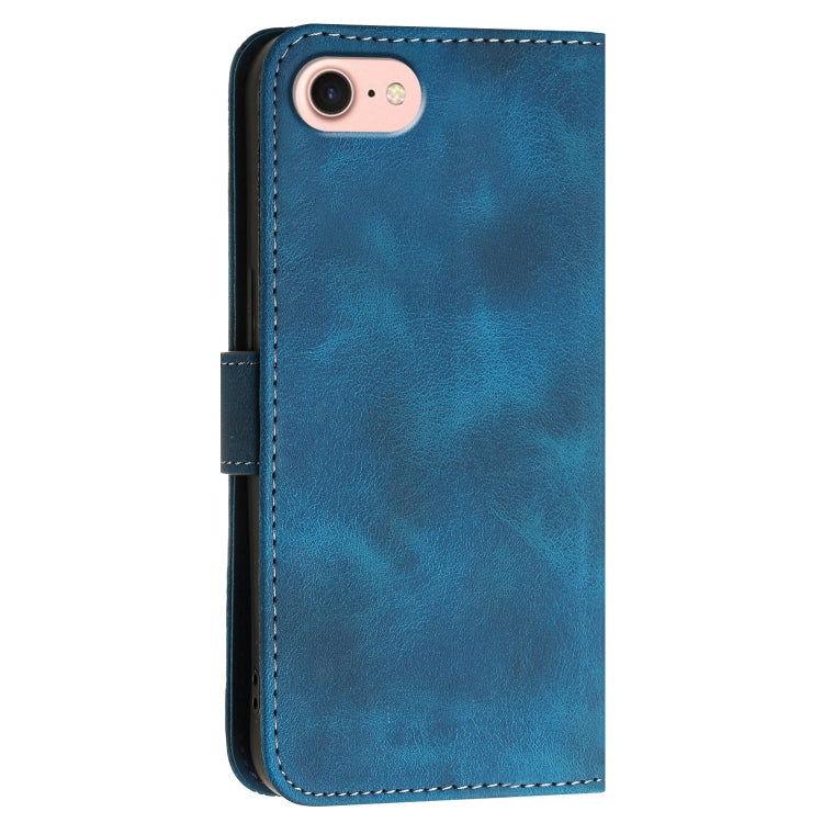 For iPhone SE 2024 YX0080 Grid Butterfly Embossed Pattern Flip Leather Phone Case with Lanyard(Dark Blue) - More iPhone Cases by buy2fix | Online Shopping UK | buy2fix