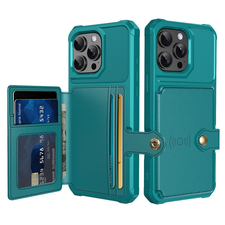 For iPhone 16 Pro Max Magnetic Wallet Card Bag Leather Phone Case(Cyan) - iPhone 16 Pro Max Cases by buy2fix | Online Shopping UK | buy2fix