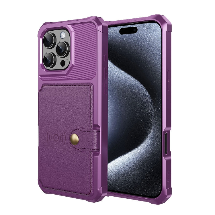 For iPhone 16 Pro Magnetic Wallet Card Bag Leather Phone Case(Purple) - iPhone 16 Pro Cases by buy2fix | Online Shopping UK | buy2fix