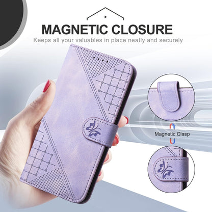 For Motorola Moto G Power 5G 2024 YX0080 Grid Butterfly Embossed Pattern Flip Leather Phone Case with Lanyard(Light Purple) - Motorola Cases by buy2fix | Online Shopping UK | buy2fix