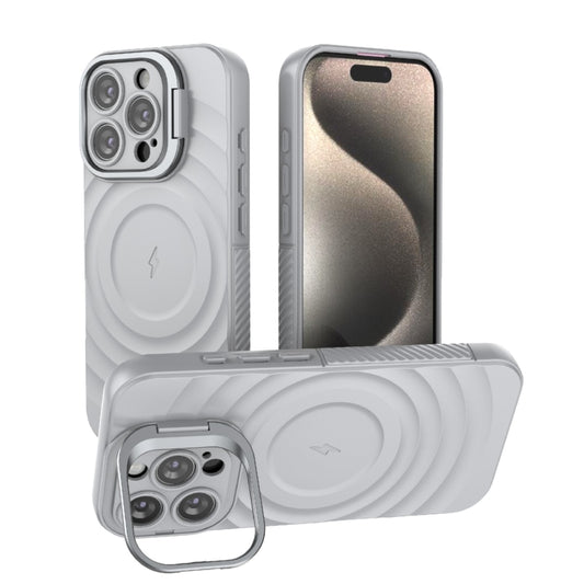 For iPhone 16 Pro Lens Frame Bracket Corrugated MagSafe Phone Case(Grey) - iPhone 16 Pro Cases by buy2fix | Online Shopping UK | buy2fix