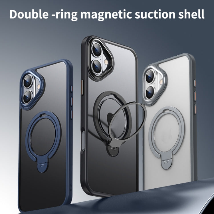 For iPhone 16 Plus Double Ring MagSafe Magnetic Holder Phone Case(Matte Grey) - iPhone 16 Plus Cases by buy2fix | Online Shopping UK | buy2fix