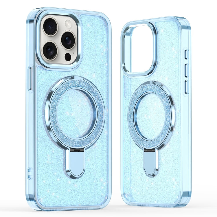 For iPhone 16 Pro Max Glitter Ring Holder MagSafe Phone Case(Blue) - iPhone 16 Pro Max Cases by buy2fix | Online Shopping UK | buy2fix