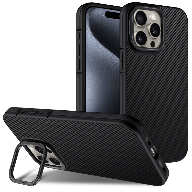 For iPhone 16 Pro Max Carbon Fiber Texture Lens Holder TPU Phone Case(Black) - iPhone 16 Pro Max Cases by buy2fix | Online Shopping UK | buy2fix