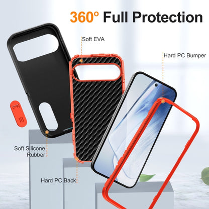 For Google Pixel 9 Rugged PC + Silicone Phone Case with Holder(Black+Orange) - Google Cases by buy2fix | Online Shopping UK | buy2fix