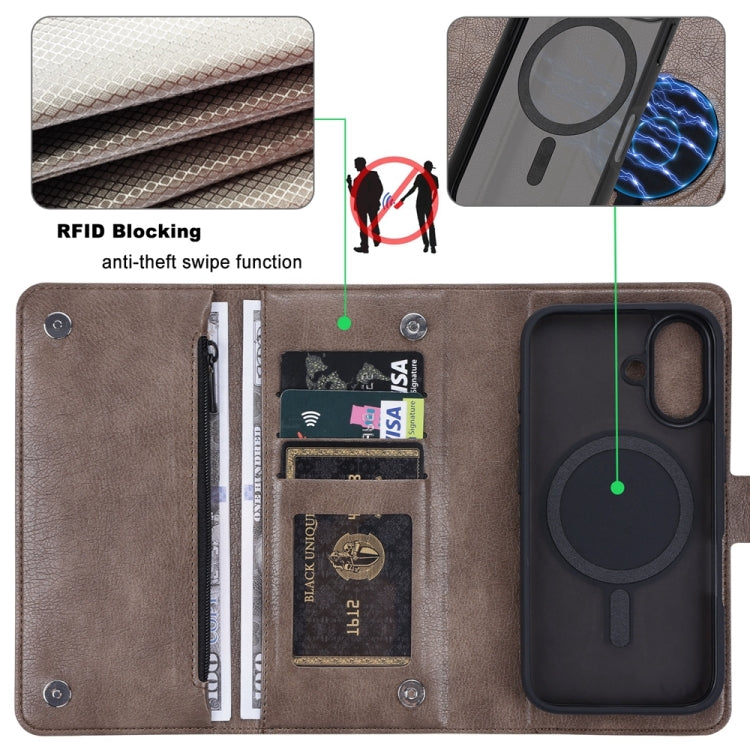 For iPhone 16 ViLi GVB Series MagSafe Magnetic RFID Leather Phone Case(Coffee) - iPhone 16 Cases by ViLi | Online Shopping UK | buy2fix