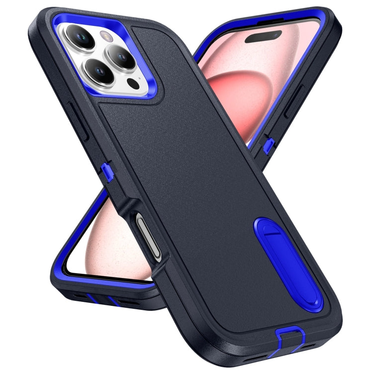 For iPhone 16 Pro Rugged PC + Silicone Phone Case with Holder(Dark Blue+Royal Blue) - iPhone 16 Pro Cases by buy2fix | Online Shopping UK | buy2fix