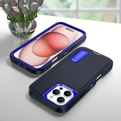 For iPhone 16 Pro Rugged PC + Silicone Phone Case with Holder(Dark Blue+Royal Blue) - iPhone 16 Pro Cases by buy2fix | Online Shopping UK | buy2fix