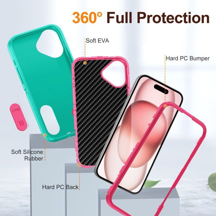 For iPhone 16 Rugged PC + Silicone Phone Case with Holder(Light Green+Rose Red) - iPhone 16 Cases by buy2fix | Online Shopping UK | buy2fix