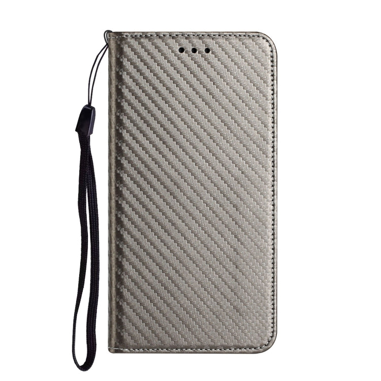 For iPhone 16 Plus Carbon Fiber Texture Magnetic Flip Leather Phone Case(Grey) - iPhone 16 Plus Cases by buy2fix | Online Shopping UK | buy2fix