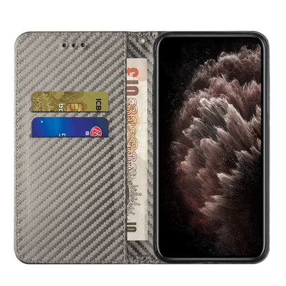 For iPhone 16 Plus Carbon Fiber Texture Magnetic Flip Leather Phone Case(Grey) - iPhone 16 Plus Cases by buy2fix | Online Shopping UK | buy2fix