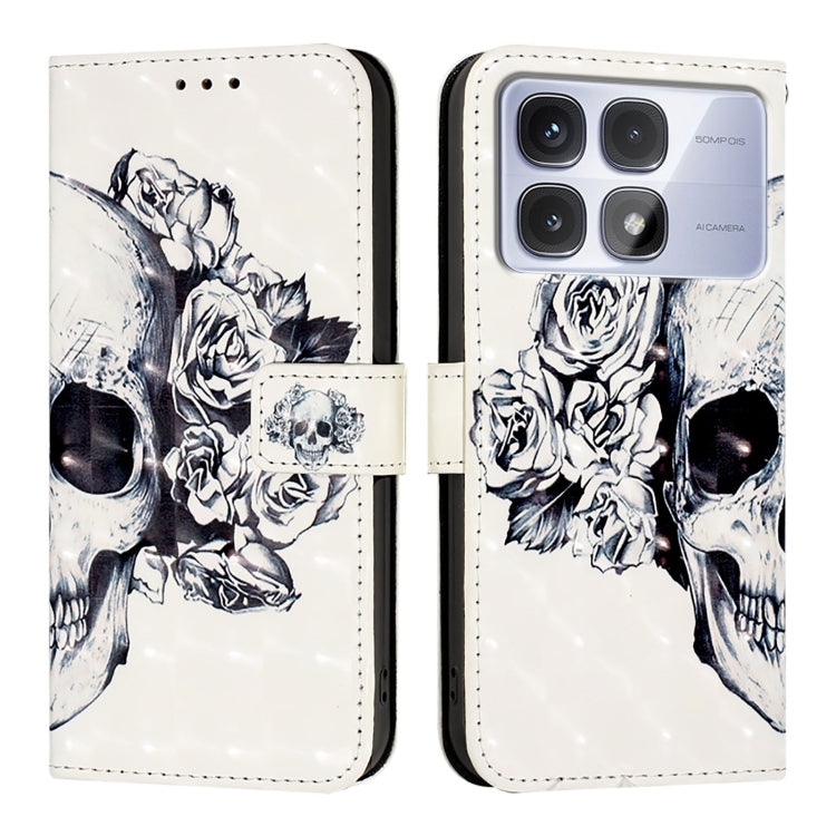 For Redmi K70 Ultra 5G Global 3D Painting Horizontal Flip Leather Phone Case(Skull) - Xiaomi Cases by buy2fix | Online Shopping UK | buy2fix