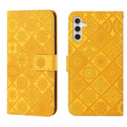 For Samsung Galaxy S25+ 5G Ethnic Style Embossed Pattern Leather Phone Case(Yellow) - Galaxy S25+ 5G Cases by buy2fix | Online Shopping UK | buy2fix