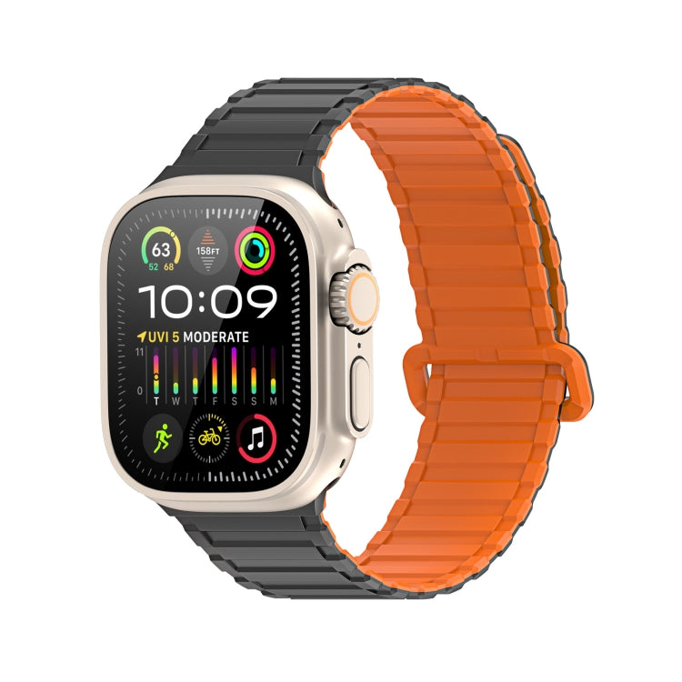 For Apple Watch SE 44mm DUX DUCIS KJ Series Magnetic Buckle Silicone Watch Band(Black Orange) - Watch Bands by DUX DUCIS | Online Shopping UK | buy2fix